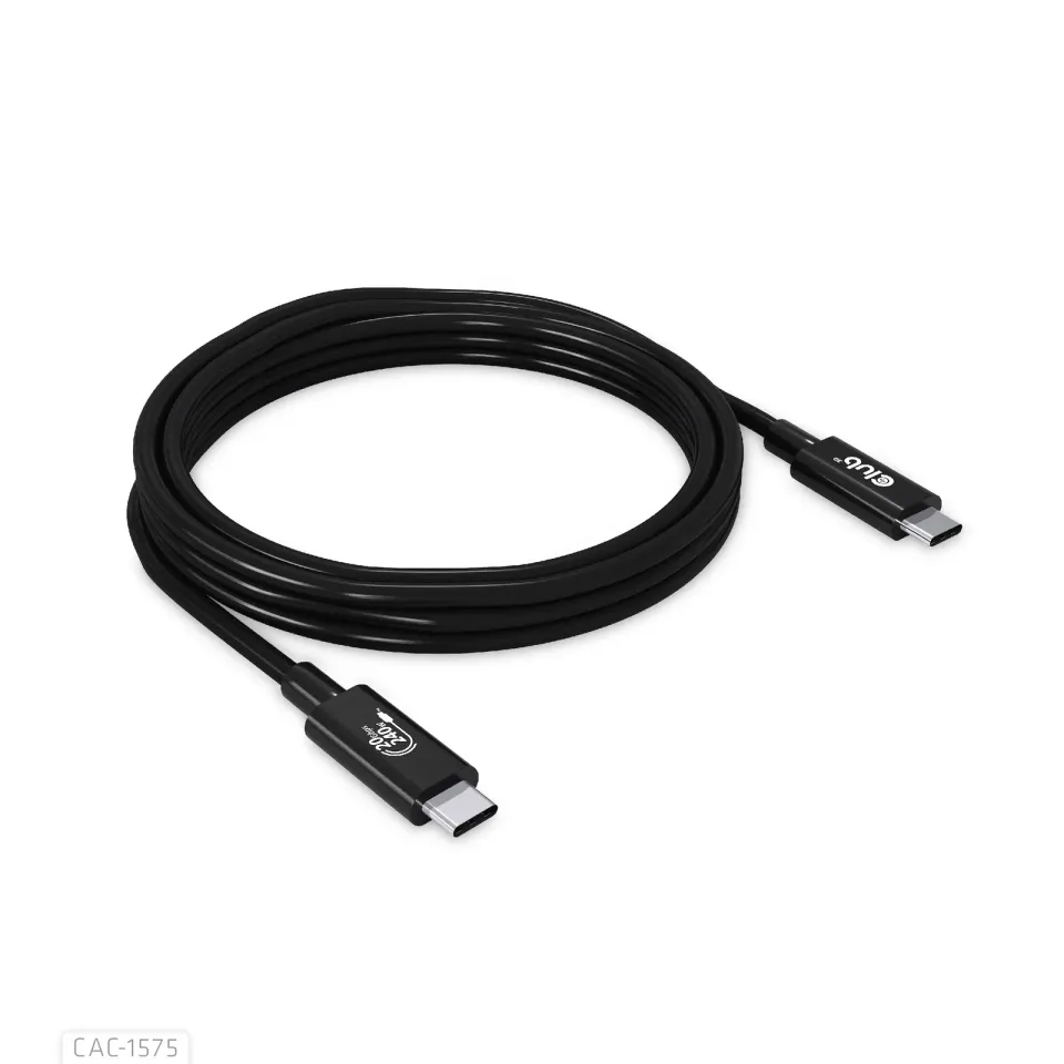 Club3D kabel USB4 Gen2x2 Typ-C, Oboustranný USB-IF Certifikovaný data kabel, Data 20Gbps, PD 240W(48V/5A) EPR M/M 2m