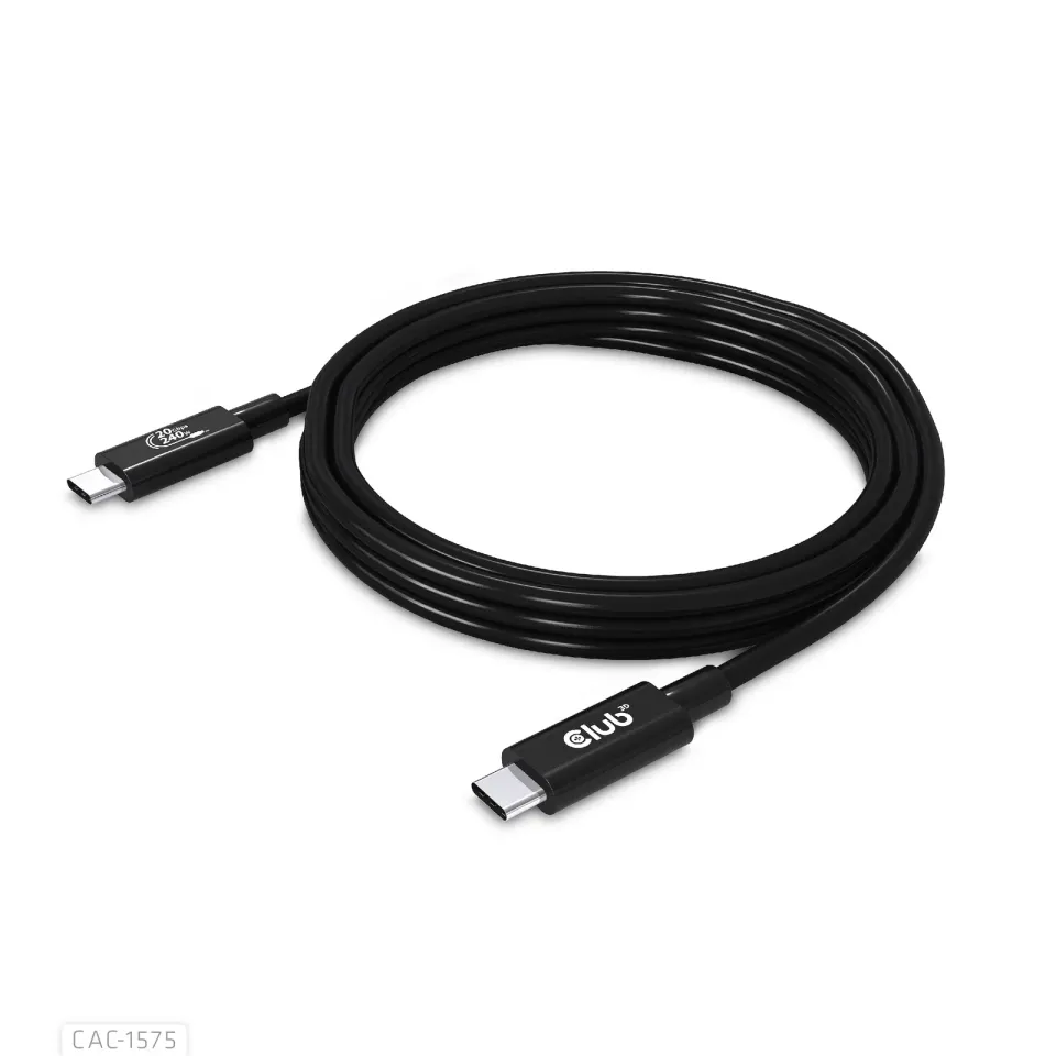 Club3D kabel USB4 Gen2x2 Typ-C, Oboustranný USB-IF Certifikovaný data kabel, Data 20Gbps, PD 240W(48V/5A) EPR M/M 2m