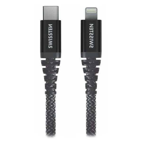 Swissten datový kabel ARAMID REINFORCED - USB-C / lightning 1,5 m antracit