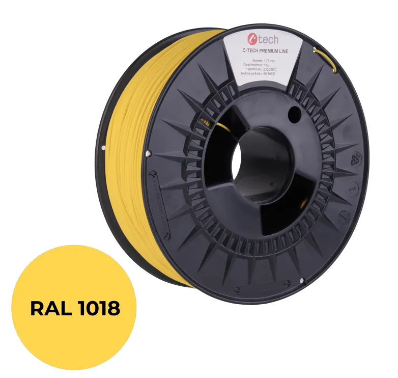 C-TECH tisková struna PREMIUM LINE ( filament ) , PLA, zinková žlutá, RAL1018, 1