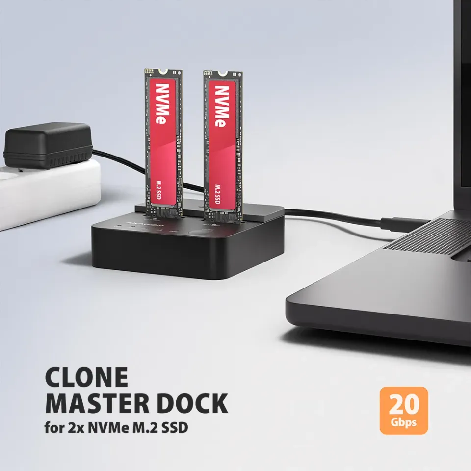 AXAGON ADSA-M2C22L, USB-C 20Gbps dokovací stanice pro 2× M.2 NVMe SSD s funkcí k
