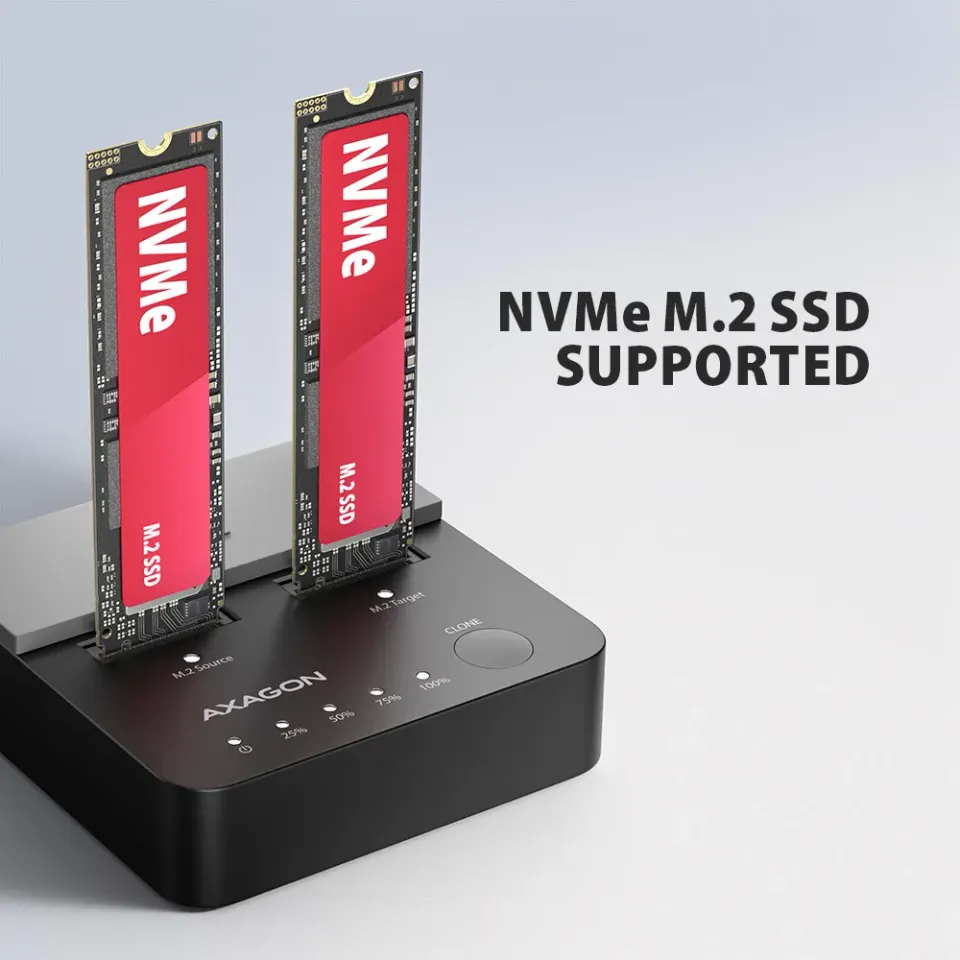 AXAGON ADSA-M2C22L, USB-C 20Gbps dokovací stanice pro 2× M.2 NVMe SSD s funkcí k