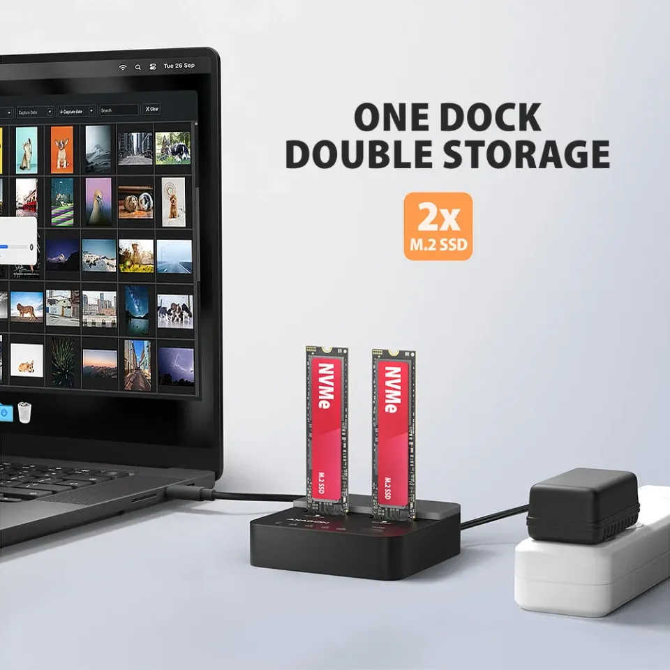 AXAGON ADSA-M2C22L, USB-C 20Gbps dokovací stanice pro 2× M.2 NVMe SSD s funkcí k
