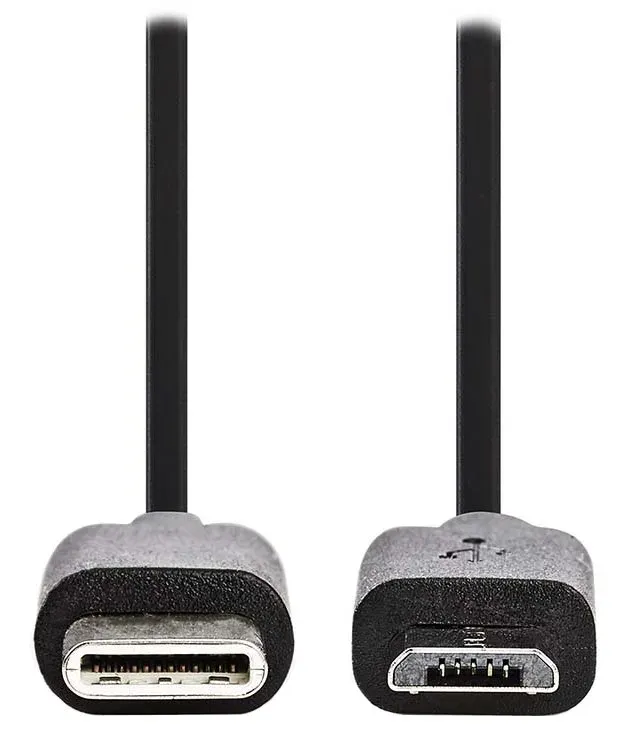 NEDIS kabel USB 2.0/ zástrčka USB-C - zástrčka USB micro-B/ 15 W/ 480 Mbps/ poniklovaný/ černý/ bulk/ 1m