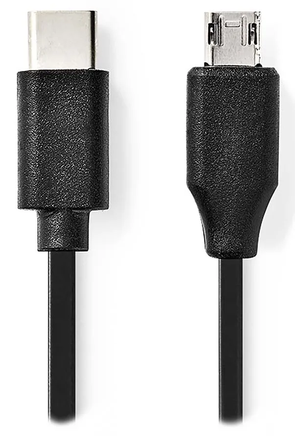 NEDIS kabel USB 2.0/ zástrčka USB-C - zástrčka USB micro-B/ 15 W/ 480 Mbps/ poniklovaný/ černý/ bulk/ 1m