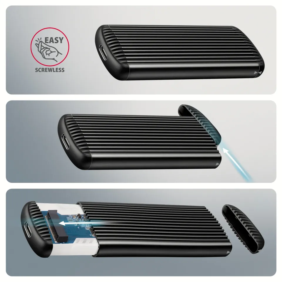 AXAGON EEM2-SC, USB-C 10Gbps externí box pro M.2 NVMe SSD, bezšroubový, žebrovan