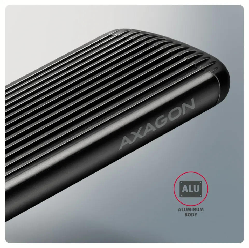 AXAGON EEM2-SC, USB-C 10Gbps externí box pro M.2 NVMe SSD, bezšroubový, žebrovan