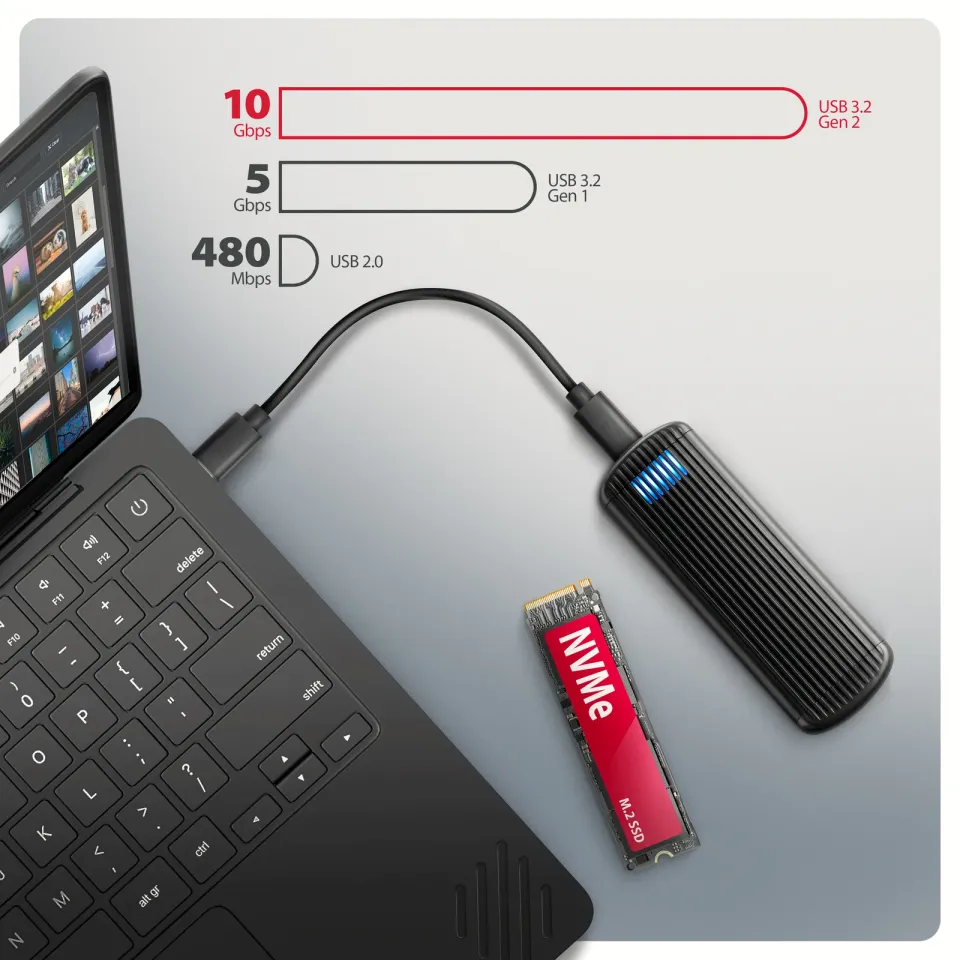 AXAGON EEM2-SC, USB-C 10Gbps externí box pro M.2 NVMe SSD, bezšroubový, žebrovan