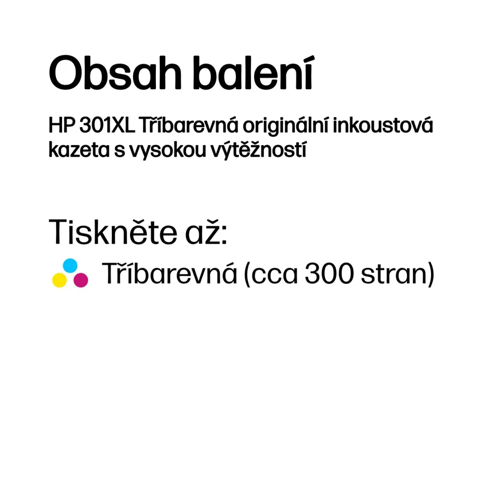 HP CH564EE originální náplň barevná č.301XL color, velká (300stran, pro Deskjet 1050, 1510, 2050, 2514, OJ2620)