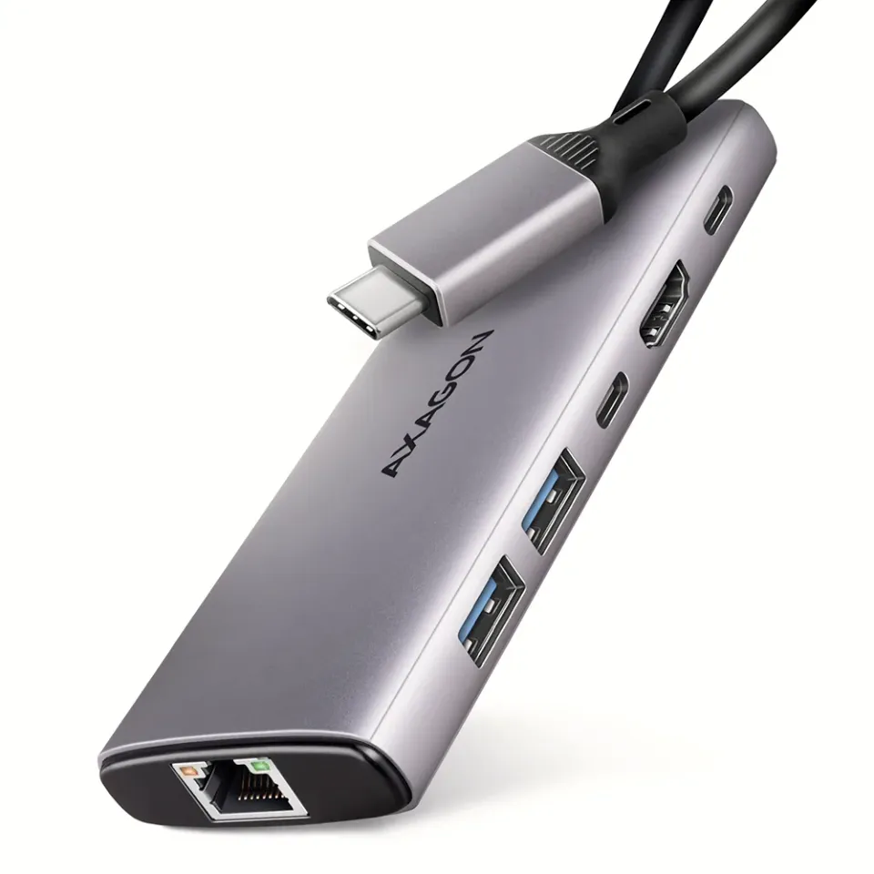 AXAGON HMC-6G2L, USB 10Gb/s hub, 2x USB-A, 1x USB-C, HDMI 4k/60, RJ-45, PD 100W,