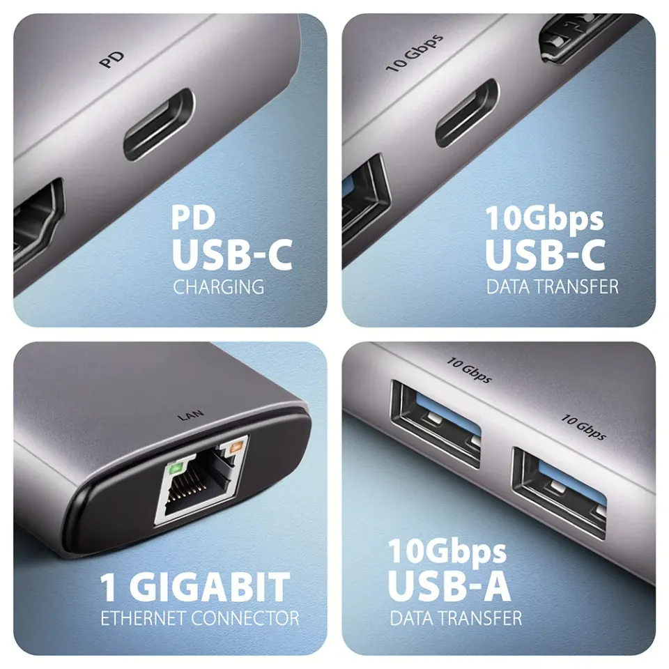 AXAGON HMC-6G2L, USB 10Gb/s hub, 2x USB-A, 1x USB-C, HDMI 4k/60, RJ-45, PD 100W,