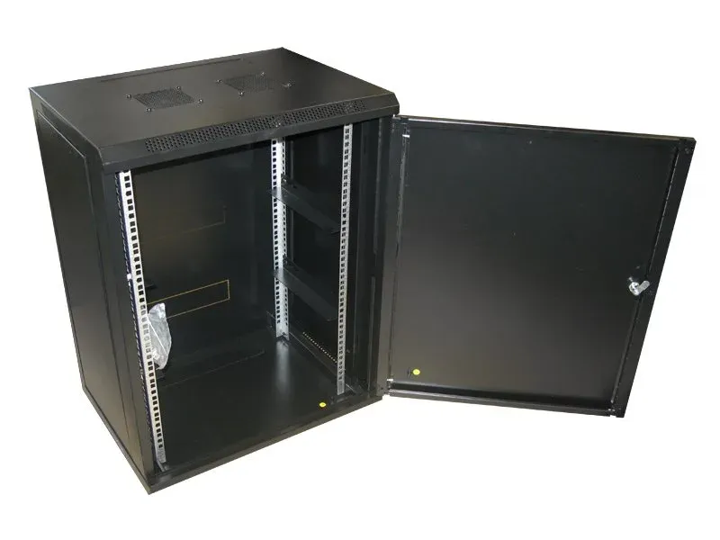 XtendLan 15U/600x450, na zeď, jednodílný, plné dveře, úprava proti vykradení (WS-15U-64-FS-BLACK-P)