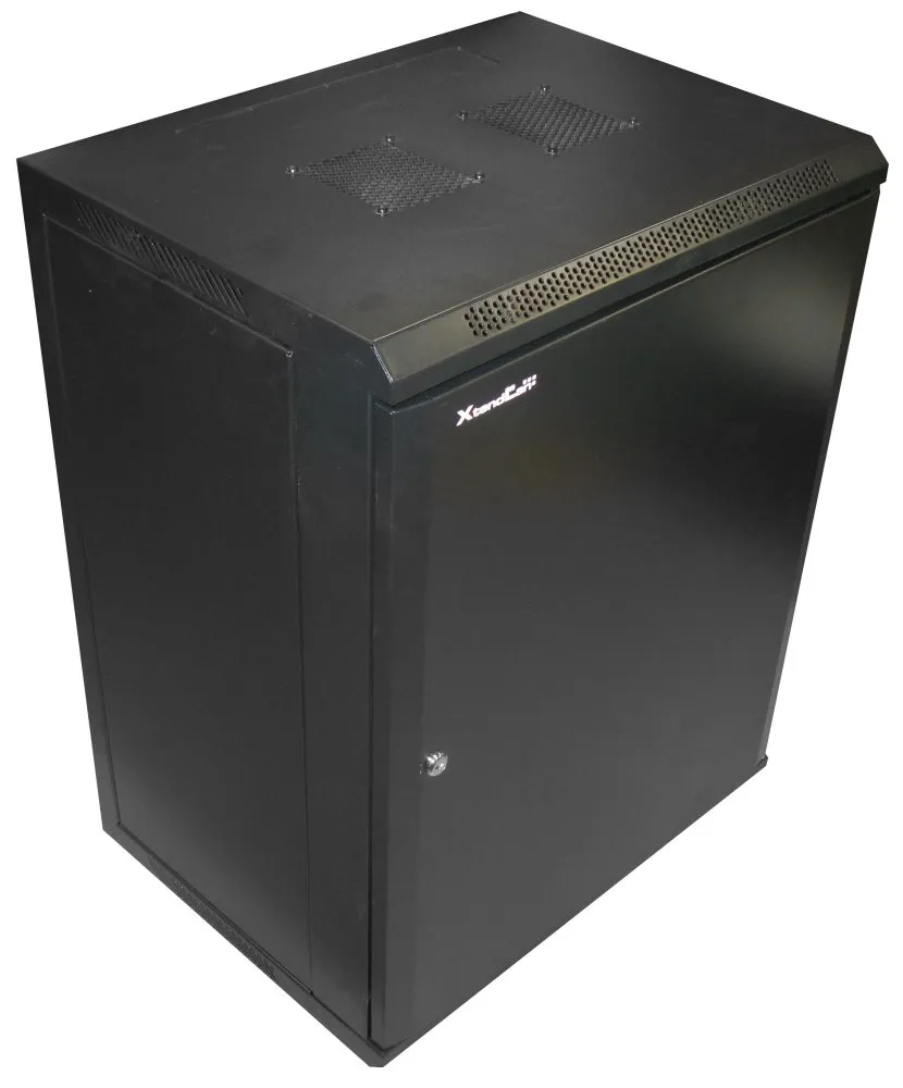 XtendLan 15U/600x450, na zeď, jednodílný, plné dveře, úprava proti vykradení (WS-15U-64-FS-BLACK-P)