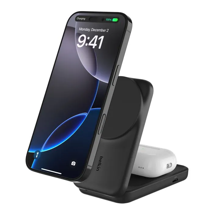 Belkin UltraCharge Qi2 25W 2v1 Magnetická skládací nabíječka pro iPhone/AirPods, (WIZ038kqBK)