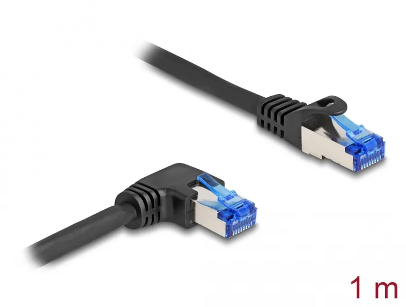 Delock Síťový kabel rozhraní RJ45 Cat.6A, S/FTP, přímý / pravý pravoúhlý, 1 m, č