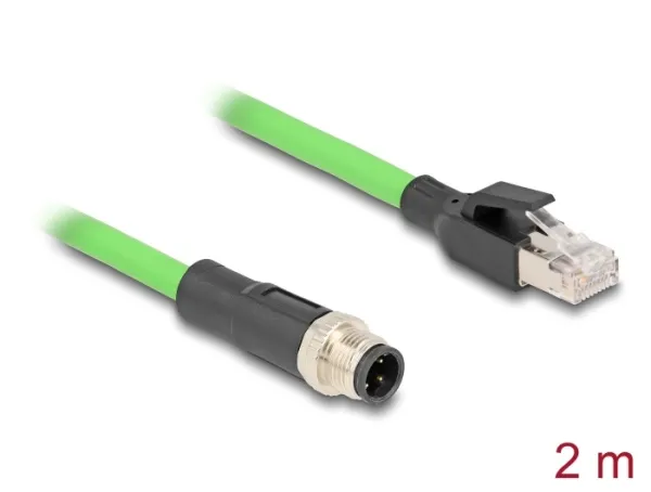 Delock Kabel M12, D-kódovaný, 4 pin, ze zástrčkového na RJ45 zástrčkového konekt