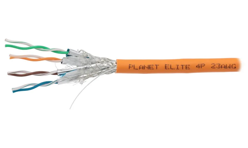 PLANET Elite kabel SFTP, drát, Cat7, 4pár, 600MHz, LS0H, stíněný každý pár, oranžový, B2ca, s1, d1, a1, balení 500m