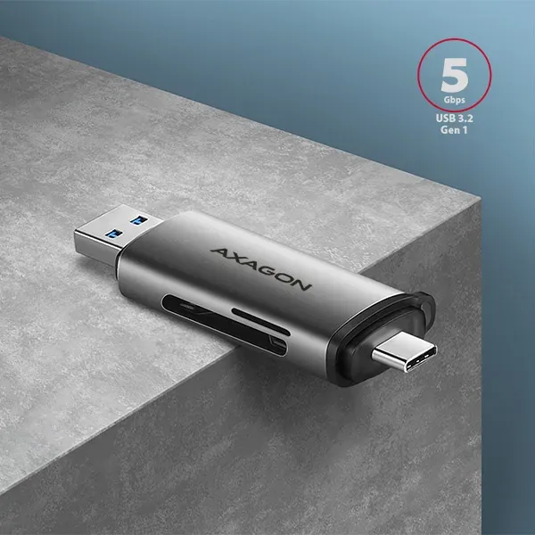 AXAGON CRE-SAC, USB3.2 Gen1 Type-C + Type-A externí čtečka karet SD/microSD, pod