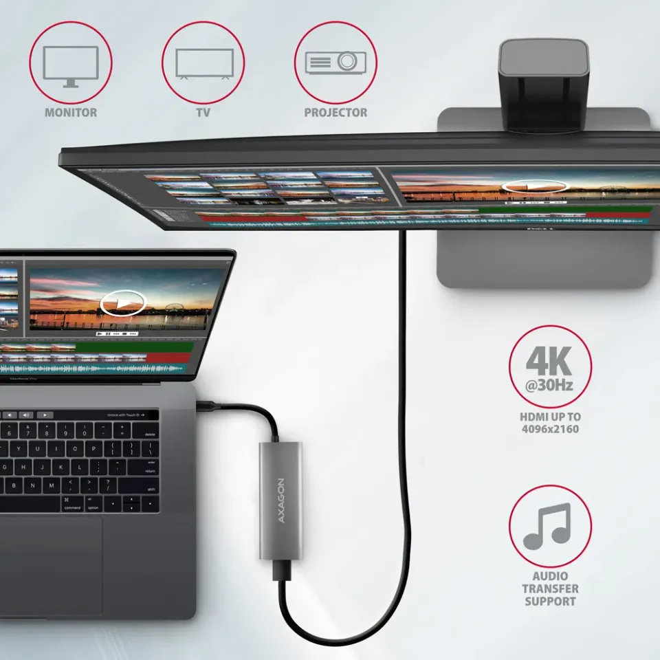 AXAGON HMC-5G21, USB 10Gb/s hub, porty 2x USB-A, 2x USB-C, HDMI 4k/30, PD 60W, k