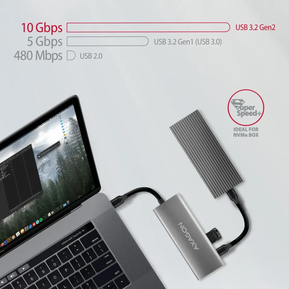 AXAGON HMC-5G21, USB 10Gb/s hub, porty 2x USB-A, 2x USB-C, HDMI 4k/30, PD 60W, k