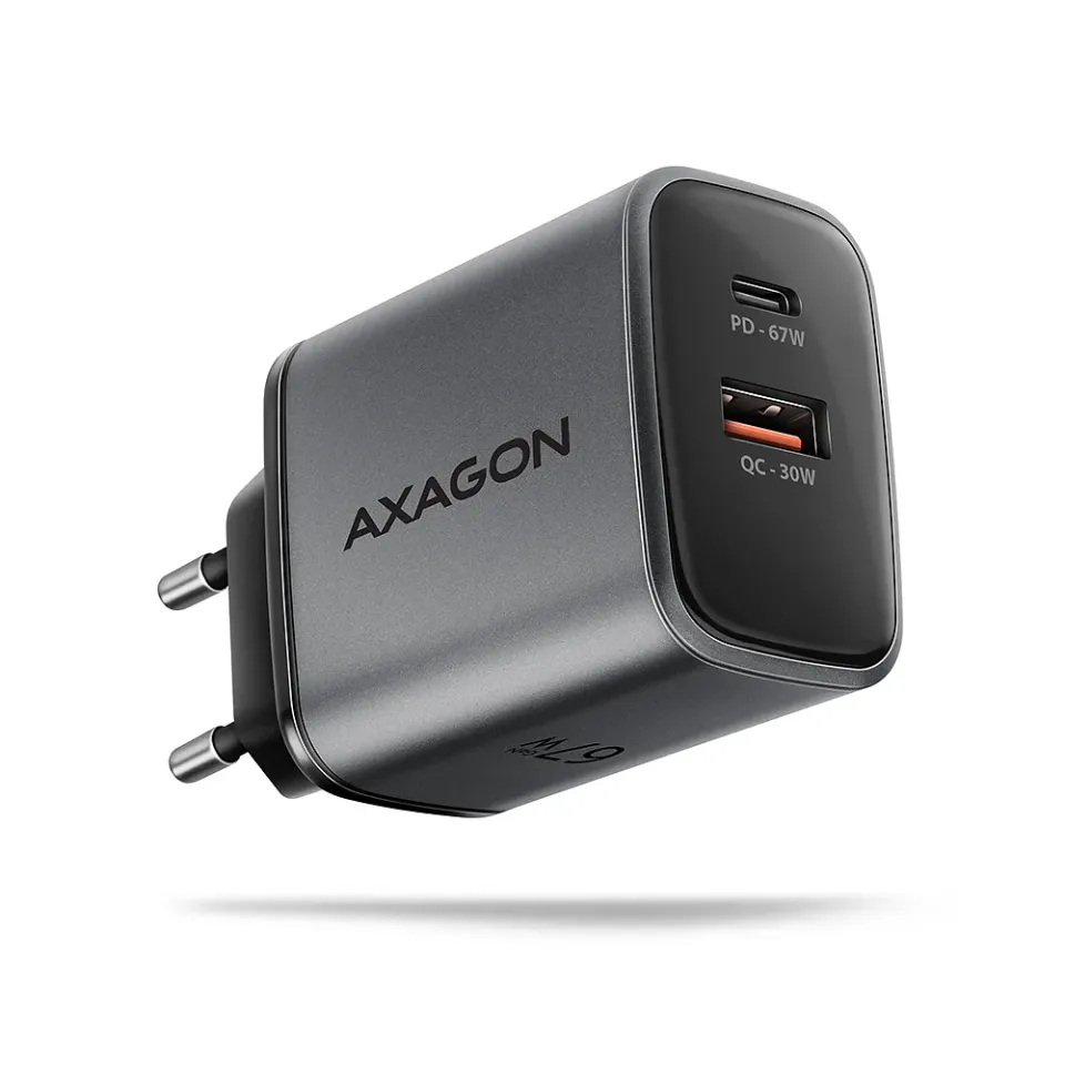 AXAGON ACU-PQ67 GaN nabíječka do sítě 67W, USB-A + USB-C, PD3.0/PPS/QC4+/SFC2.0/