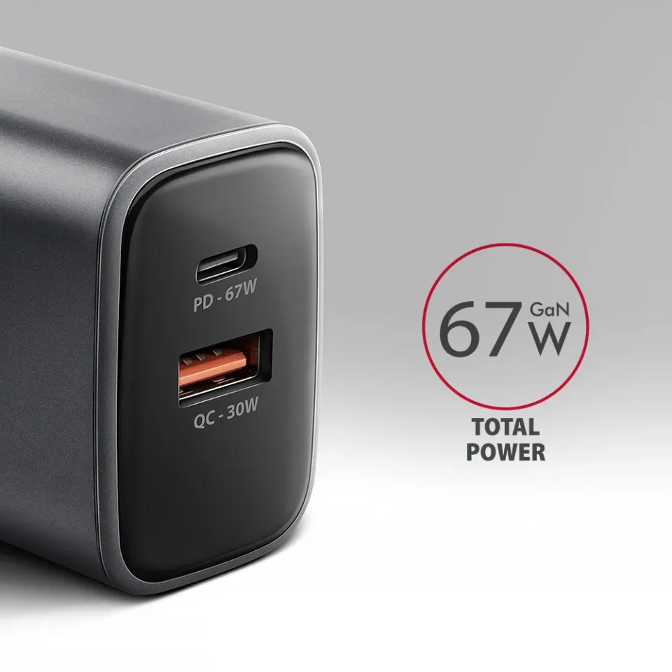 AXAGON ACU-PQ67 GaN nabíječka do sítě 67W, USB-A + USB-C, PD3.0/PPS/QC4+/SFC2.0/