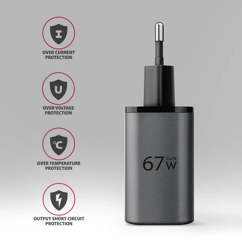 AXAGON ACU-PQ67 GaN nabíječka do sítě 67W, USB-A + USB-C, PD3.0/PPS/QC4+/SFC2.0/