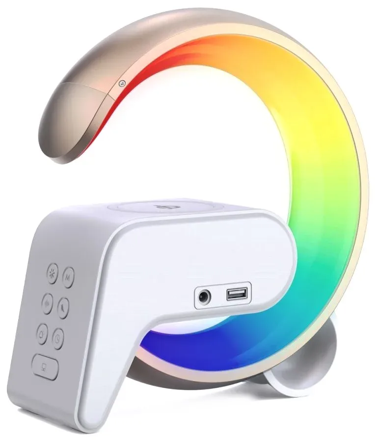 IMMAX LED relaxační lampička FLAMINGO/ Qi nabíjení/ budík/ RGB/ 300lm/ USB výstup/ BT 5.1/ zlatá