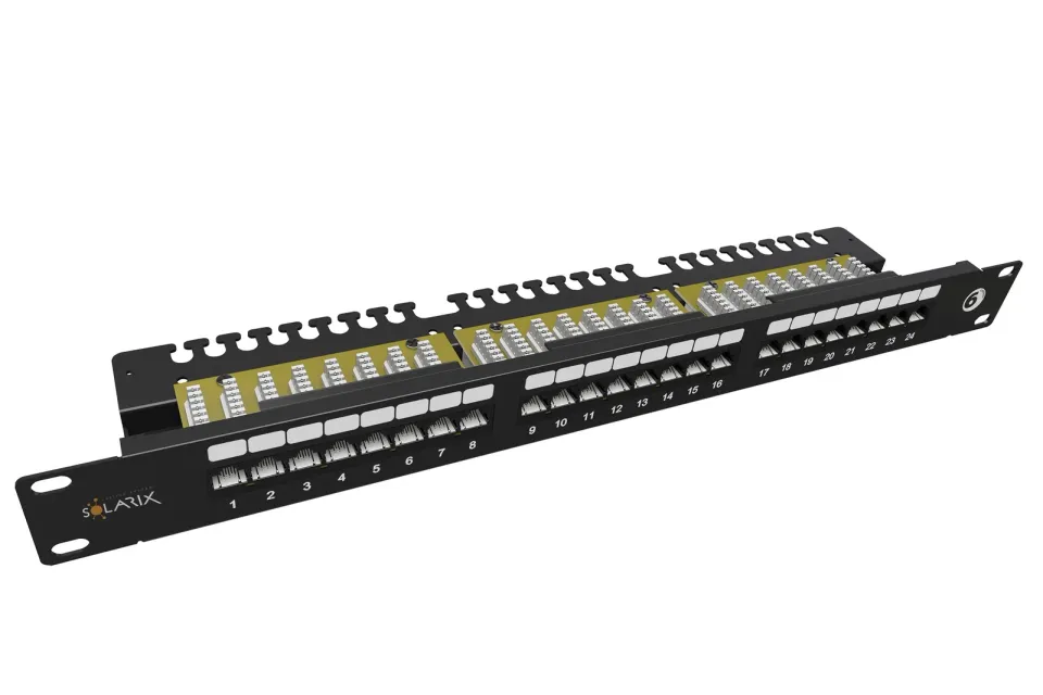 Solarix Patch panel 24 x RJ45 CAT6 UTP s vyvazovací lištou 1U SX24L-6-UTP-BK-N