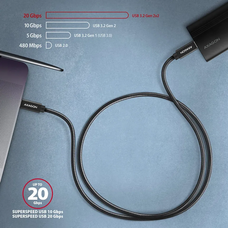 AXAGON BUCM32-CM10AB, SPEED+ kabel USB-C <-> USB-C, 1m, USB 20Gbps, PD 100W 5A,