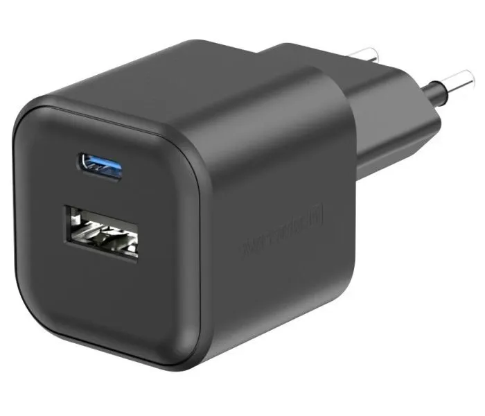 Swissten síťový adaptér gan 1x usb-c 20w pd + 1x usb-a 18w qc černý