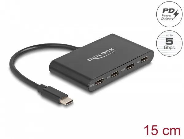 Delock Rozbočovač USB 3.2 Gen 1 USB Type-C se 3 porty USB Type-C samice + 1 x US