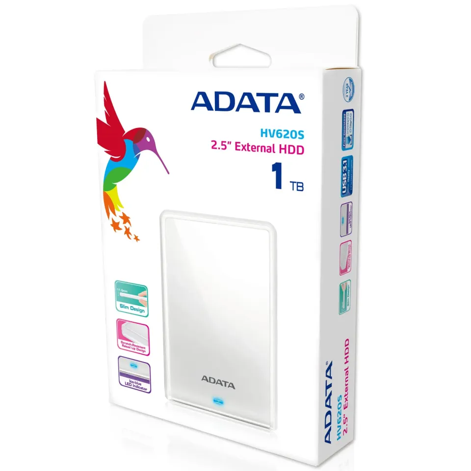ADATA HV620S/1TB/HDD/Externí/2.5"/Bílá/3R