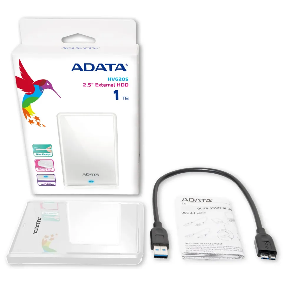 ADATA HV620S/1TB/HDD/Externí/2.5"/Bílá/3R