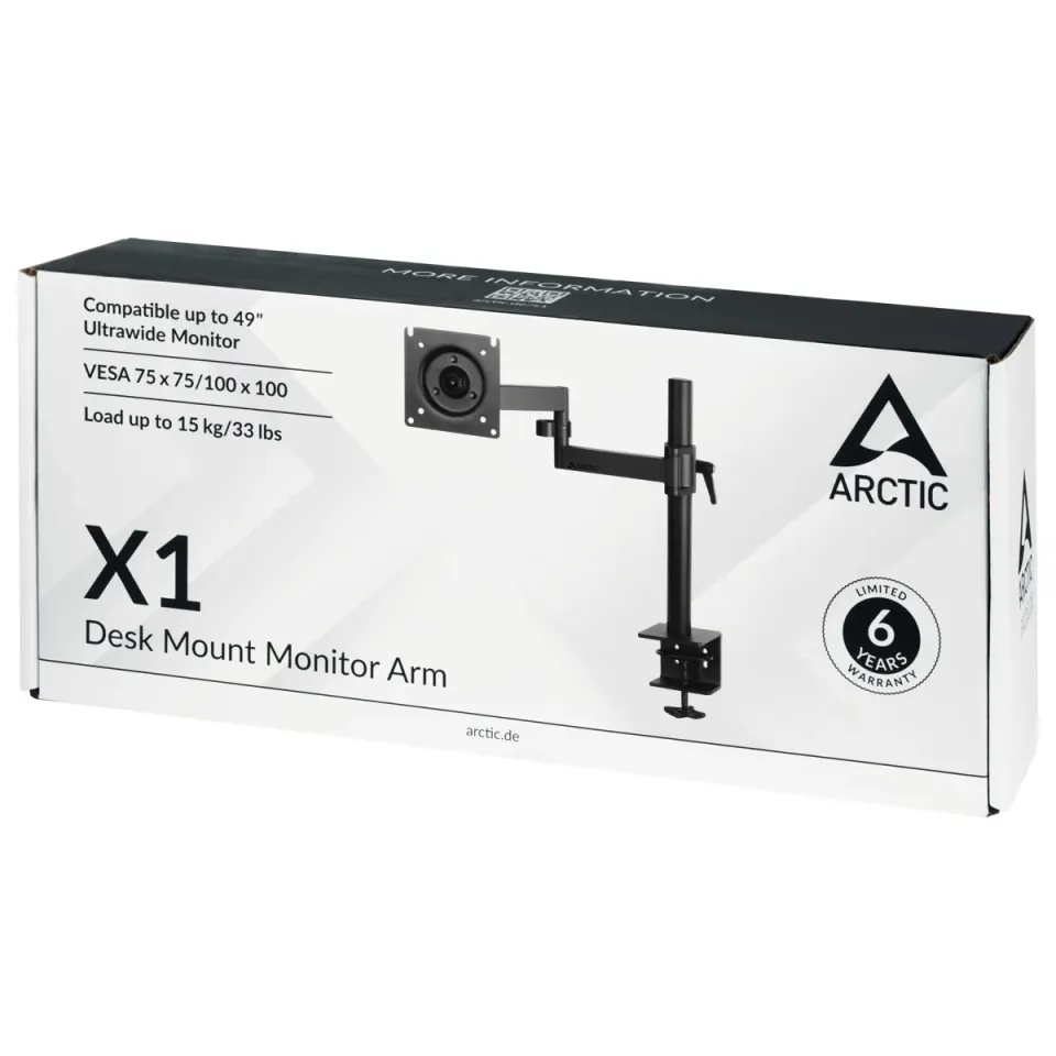 ARCTIC X1 stolní LCD držák, do 49" LCD, VESA 75/100, do 10 kg, černý