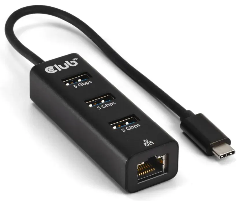 Club3D Dokovací stanice USB-C 4v1, 3xUSB, 1xRJ45, černá