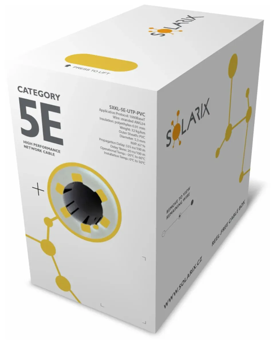 Instalační kabel Solarix UTP, Cat5E, licna, PVC, box 305m SXKL-5E-UTP-PVC-GY