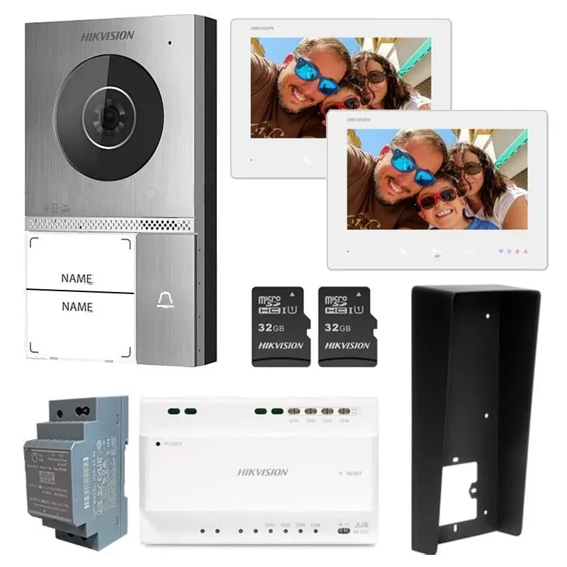Hikvision DS-KIS705EY/2Monitors - Přednastavený kit videotelefonu, 2-drát HD, 2x bytový monitor+dveřní stanice+zdroj