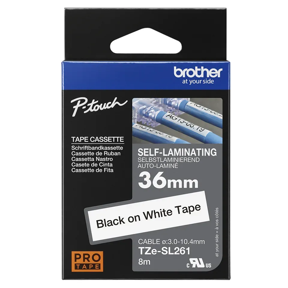 Brother - TZE-SL261, bílá / černá (36mm, samolaminovací), délka 8m