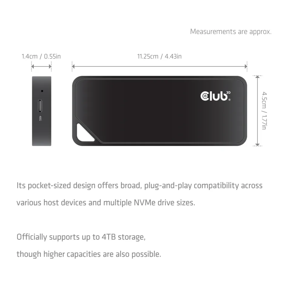 Club3D Externí box pro M.2 NVMe SSD s ventilátorem, USB4 40Gbps