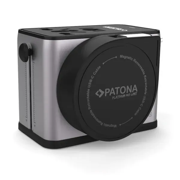 PATONA cestovní adaptér 3x USB-C, 1x USB, vyměnitelné zástrčky EU/UK/US: Typ C, G, A/B, Power delivery 70W