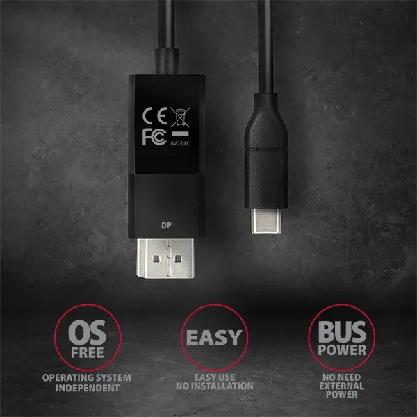 AXAGON RVC-DPC USB-C -> DisplayPort redukce / kabel 1.8m, 4K/60Hz