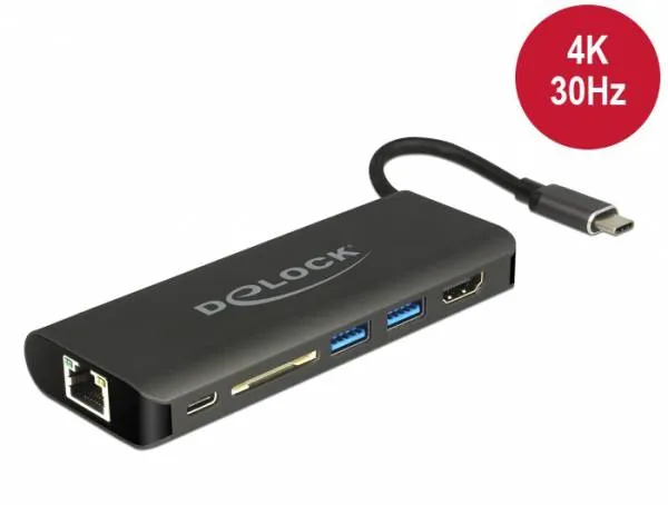 Delock USB Type-C 3.1 dokovací stanice HDMI 4K 30 Hz, Gigabit LAN a funkce USB P