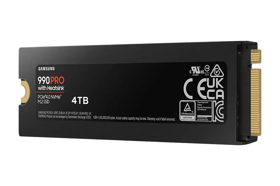 SAMSUNG 990 PRO 4TB (s chladičem) PCIe 4.0 NVMe SSD M.2 PCIe 4.0 x4 NVMe 2.0 (čtení max. 7450MB/s, zápis max. 6900MB/s)