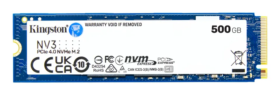 KINGSTON NV3 SSD NVMe M.2 500GB PCIe Gen 4x4 NVMe (čtení max. 5000MB/s, zápis max. 3000MB/s)