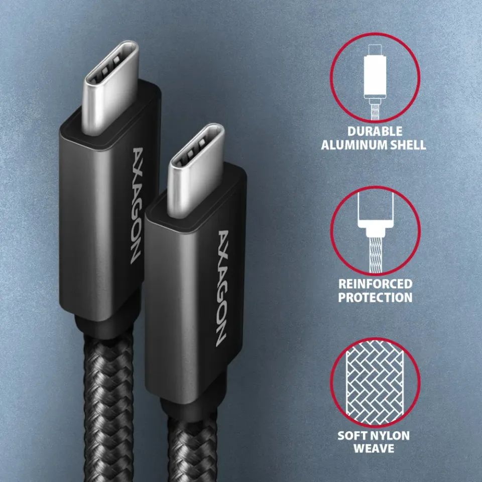 AXAGON BUCM32-CM20AB, SPEED+ kabel USB-C <-> USB-C, 2m, USB 20Gbps, PD 100W 5A,