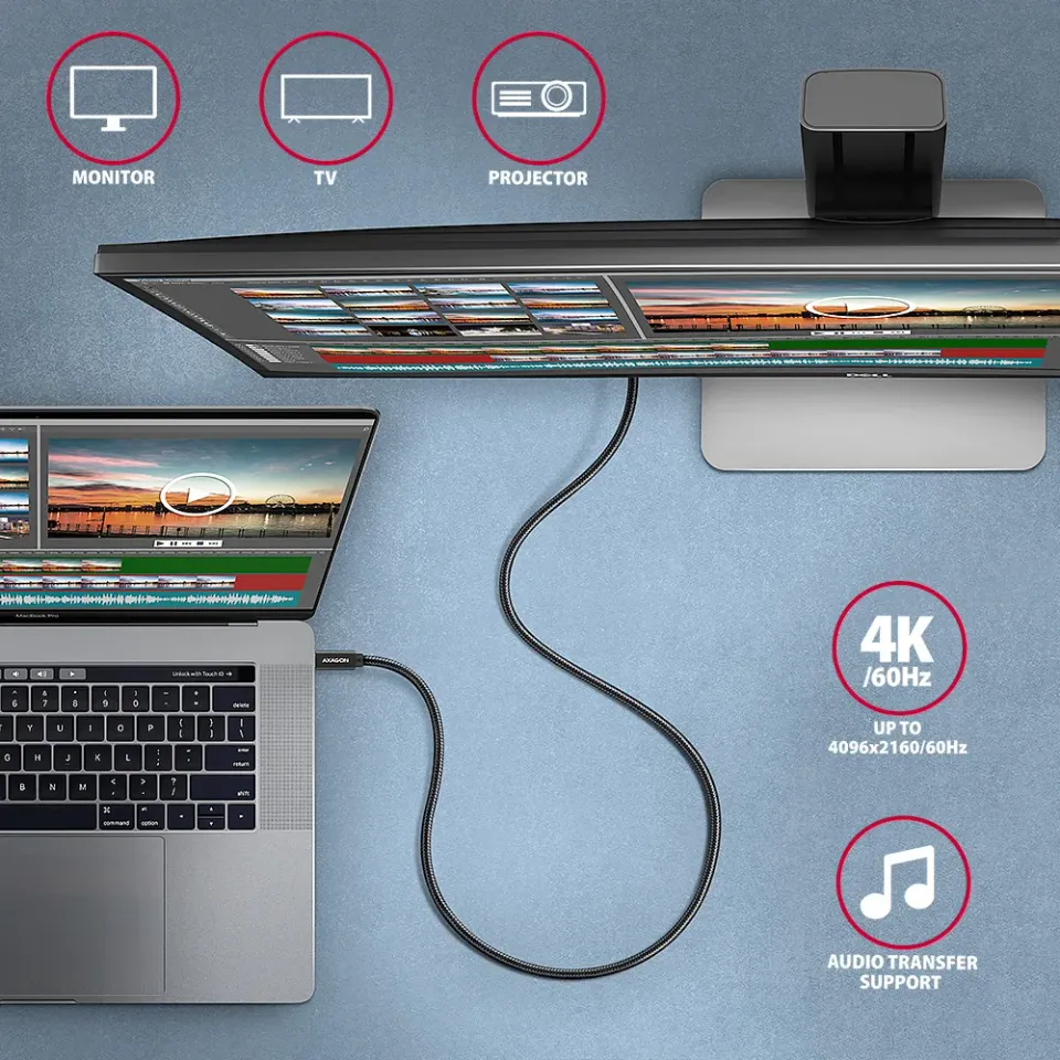 AXAGON BUCM32-CM20AB, SPEED+ kabel USB-C <-> USB-C, 2m, USB 20Gbps, PD 100W 5A,