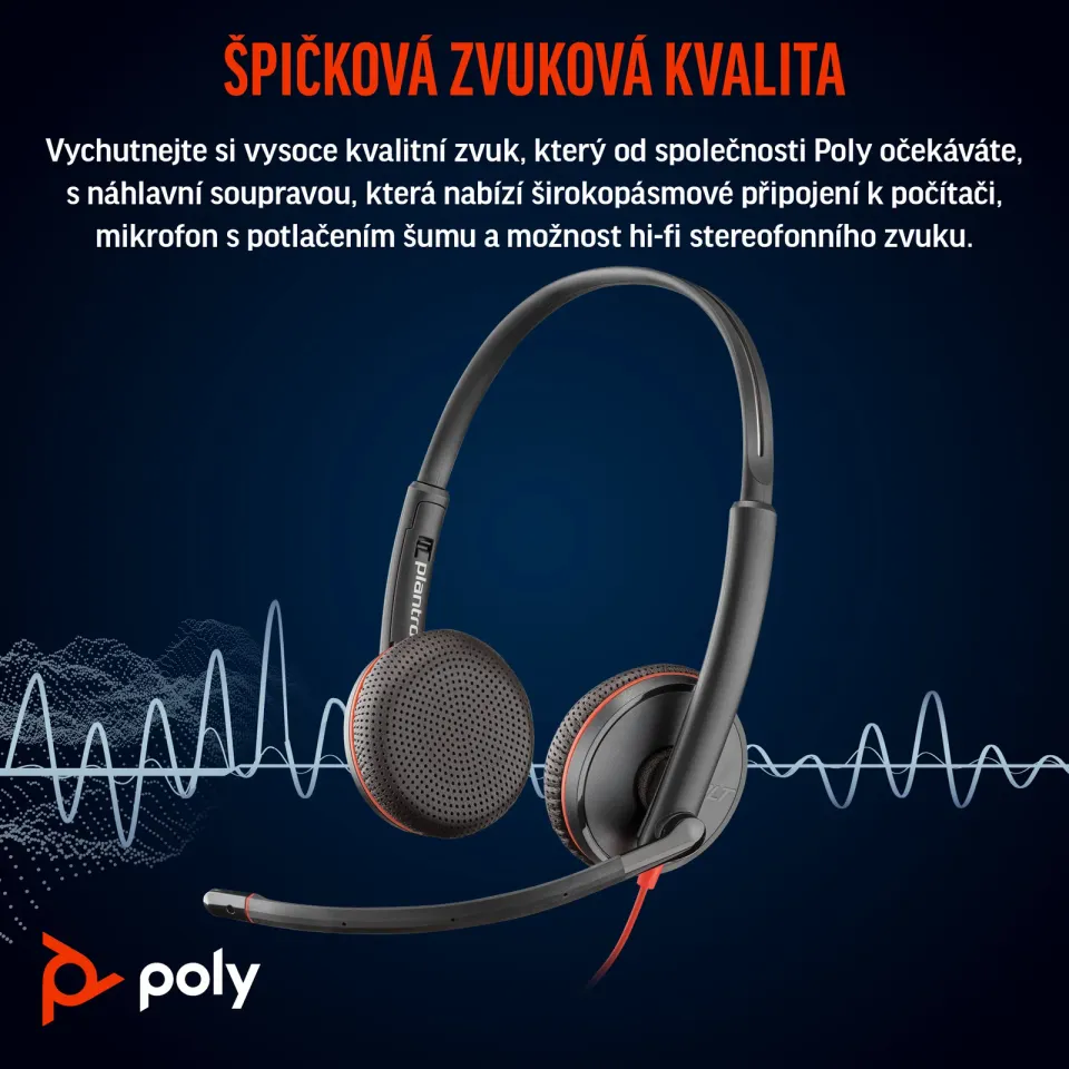 HP Poly Blackwire 3225 náhlavní souprava, 3.5 mm jack + USB-C / A adaptér, stereo (bulk)
