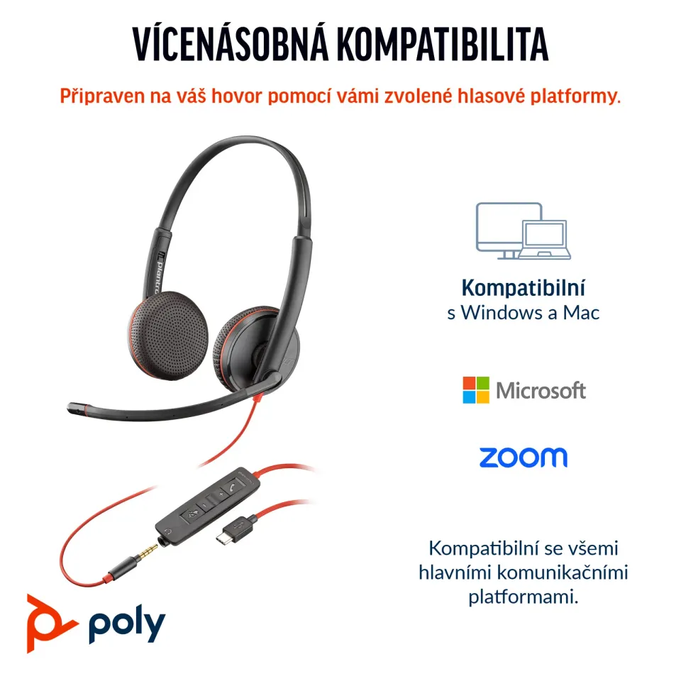 HP Poly Blackwire 3225 náhlavní souprava, 3.5 mm jack + USB-C / A adaptér, stereo (bulk)