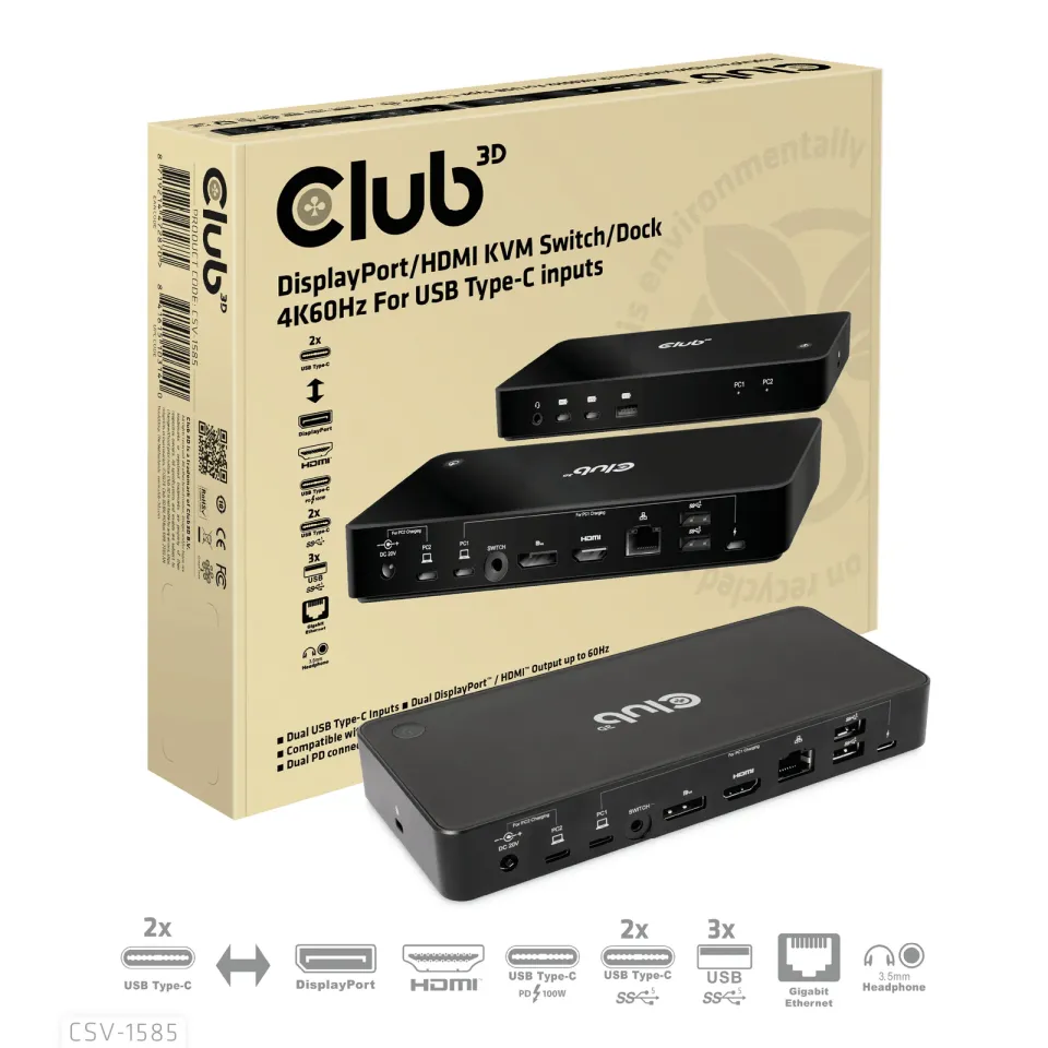 Club3D Dokovací stanice USB-C 10v1, 1xDP, 1xHDMI, 3xUSB-C, 3xUSB, 1xRJ45, 1x3.5mm, černá